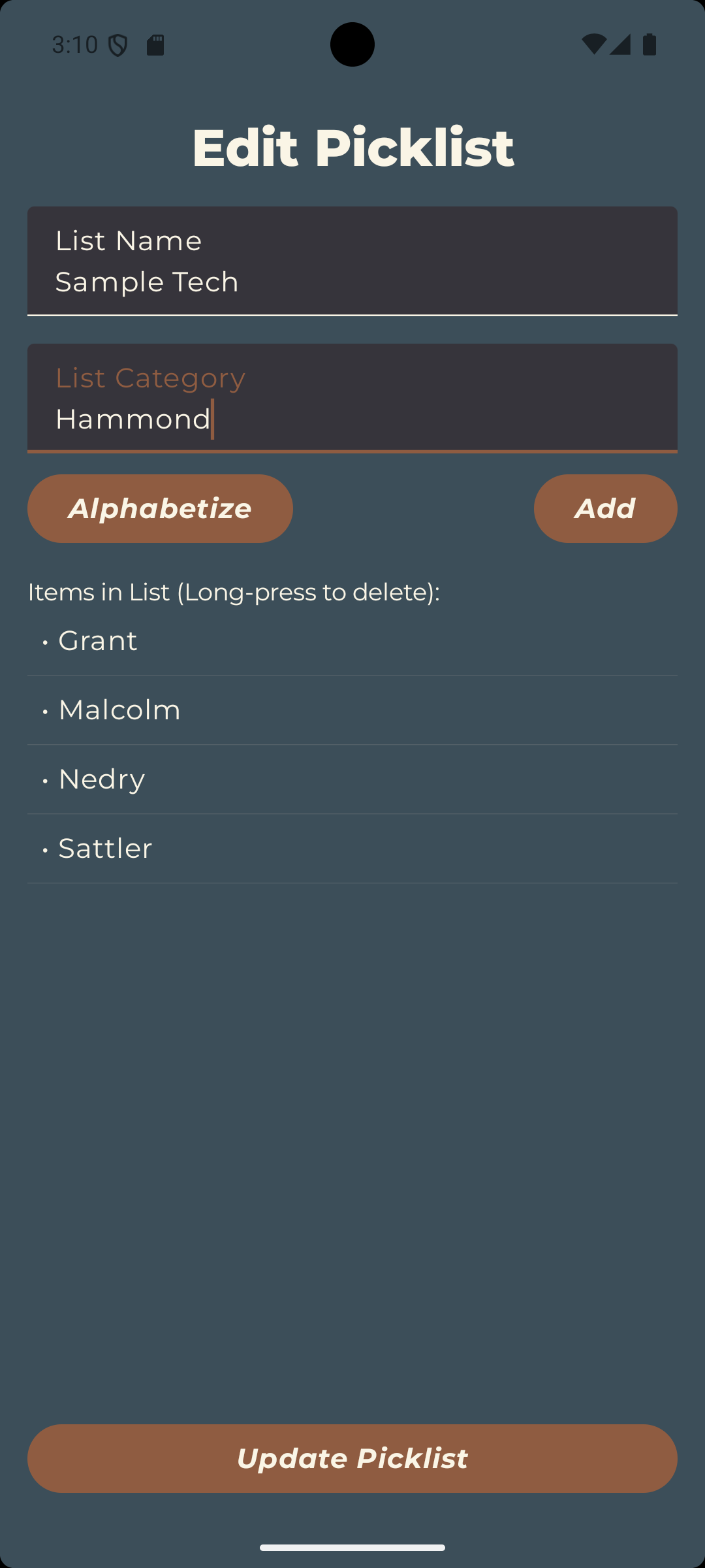 Picklist editor